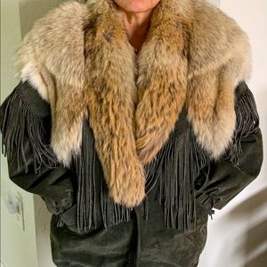 Vintage fox and leather ladies jacket